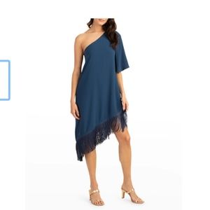 Trina Turk Gull One-Shoulder Fringe-Hem Dress